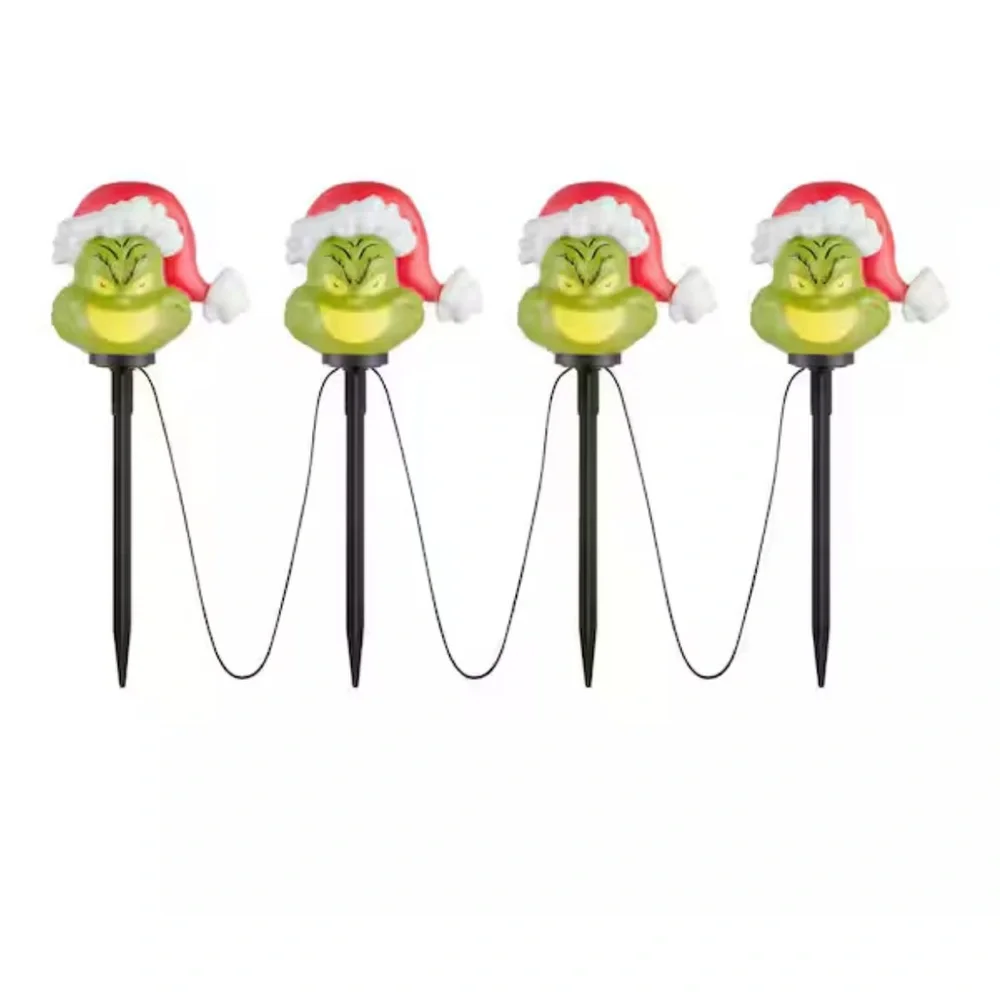 Christmas Green Grinch Battery-Operated Pathway Stakes (4 Count) New in Box